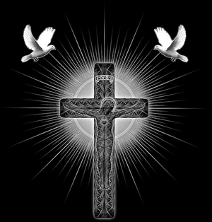 Крест с голубями - картинки для гравировки